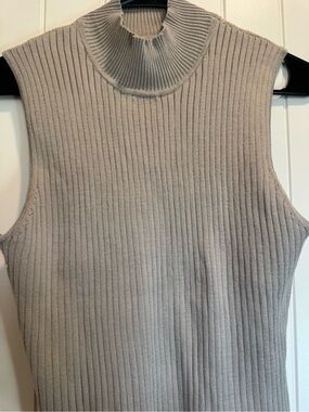 Madison Grey Ribbed Sleeveless Mock Neck Top - Taupe Beige
